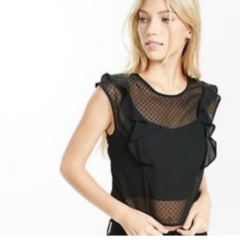 Express Black Mesh Ruffle Blouse - Picture 1 of 4